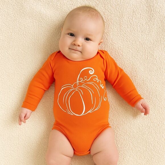 NWT Newborn Dot & Zazz 6-9 M Orange Sketchy Pumpkin Long  Sleeved 1-Piece Carrot - Picture 1 of 8